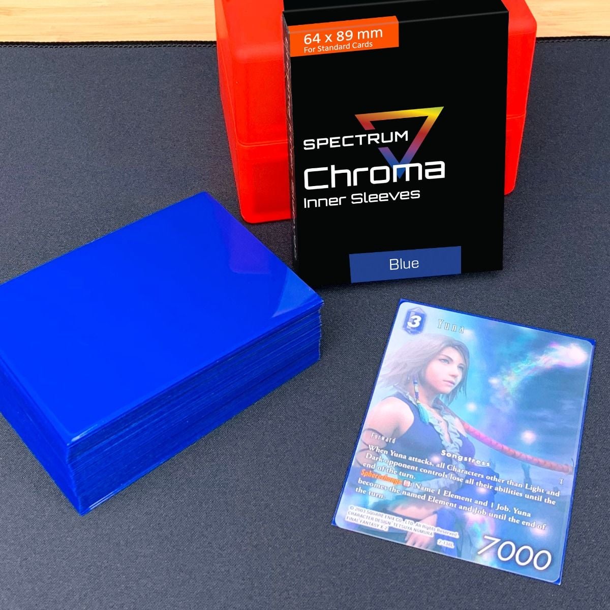Spectrum Chroma Inner Sleeves - Blue (100 Pack) – shown with sleeved cards