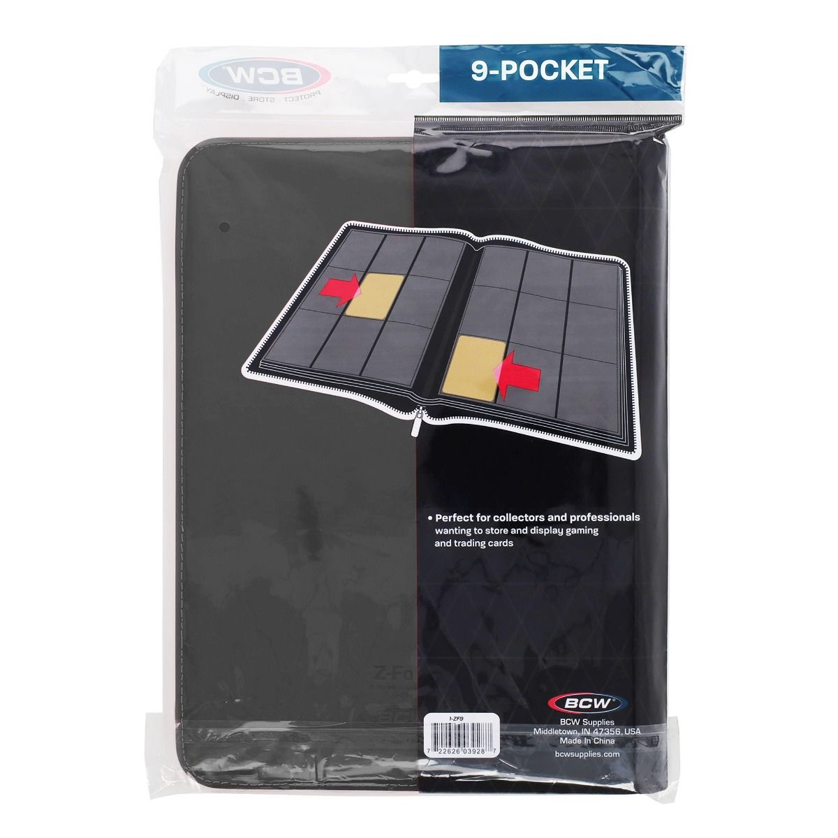 Z-Folio 9-Pocket Zippered Card Album - Gray – back of retail packaging