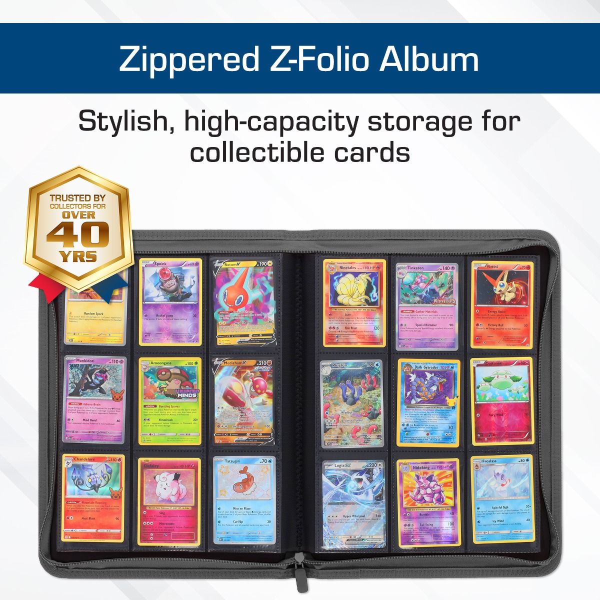 Z-Folio 9-Pocket Zippered Card Album - Gray – feature details