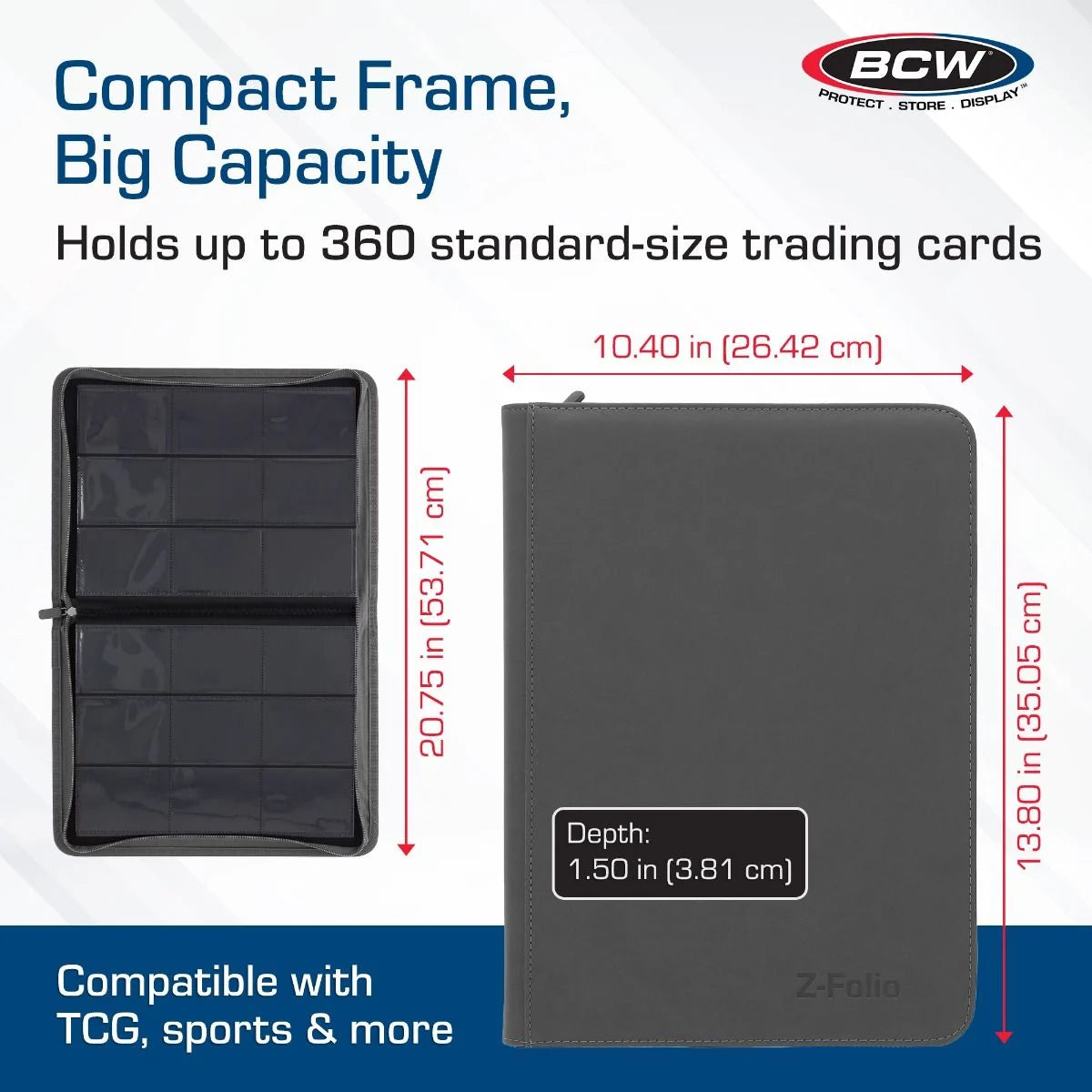 Z-Folio 9-Pocket Zippered Card Album - Gray – feature details