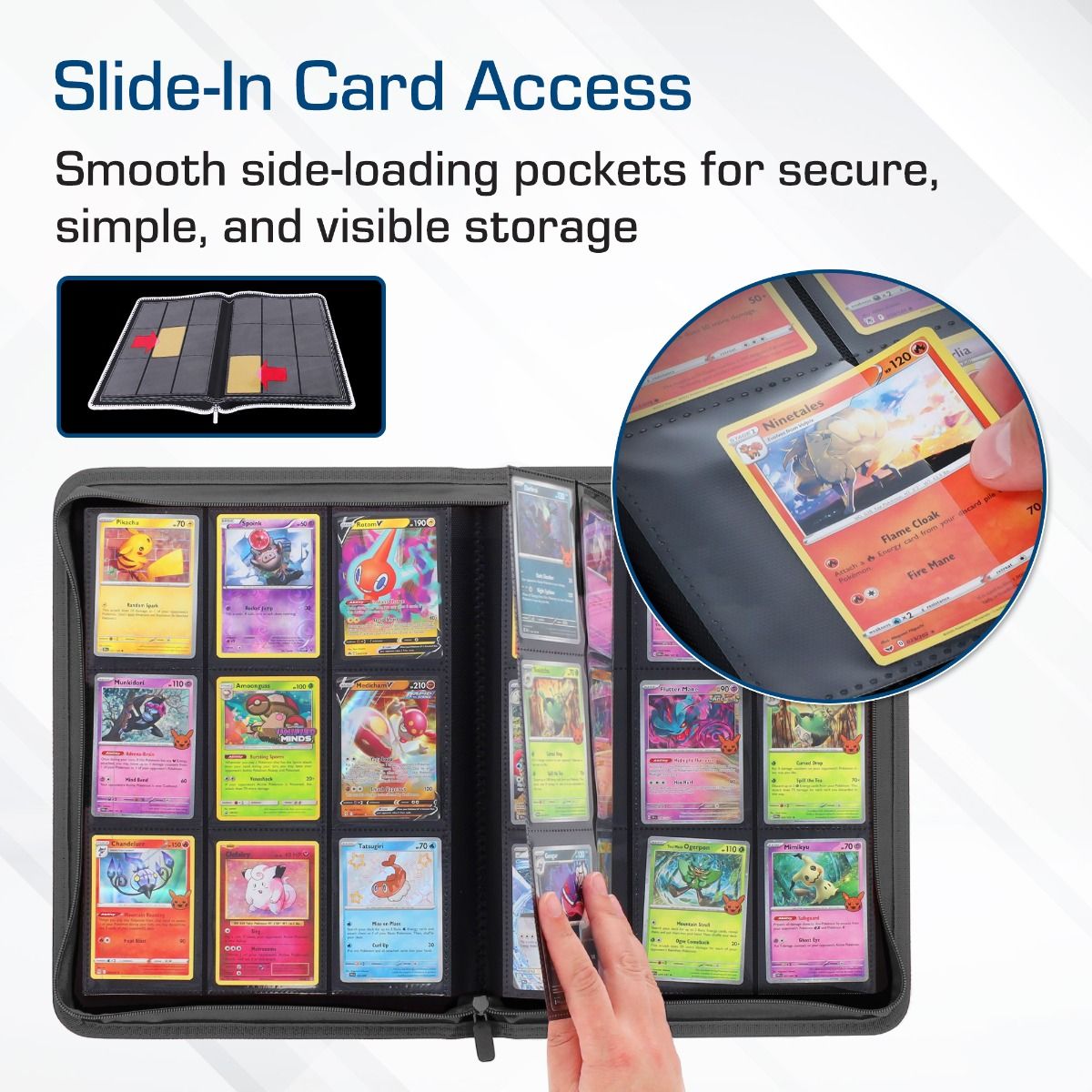 Z-Folio 9-Pocket Zippered Card Album - Gray – feature details