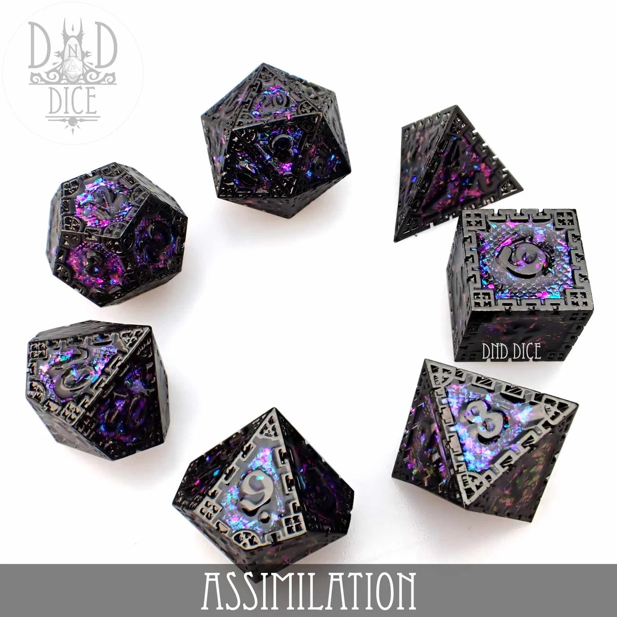Assimilation sci-fi geometric metal RPG dice set (7-piece) – view 3