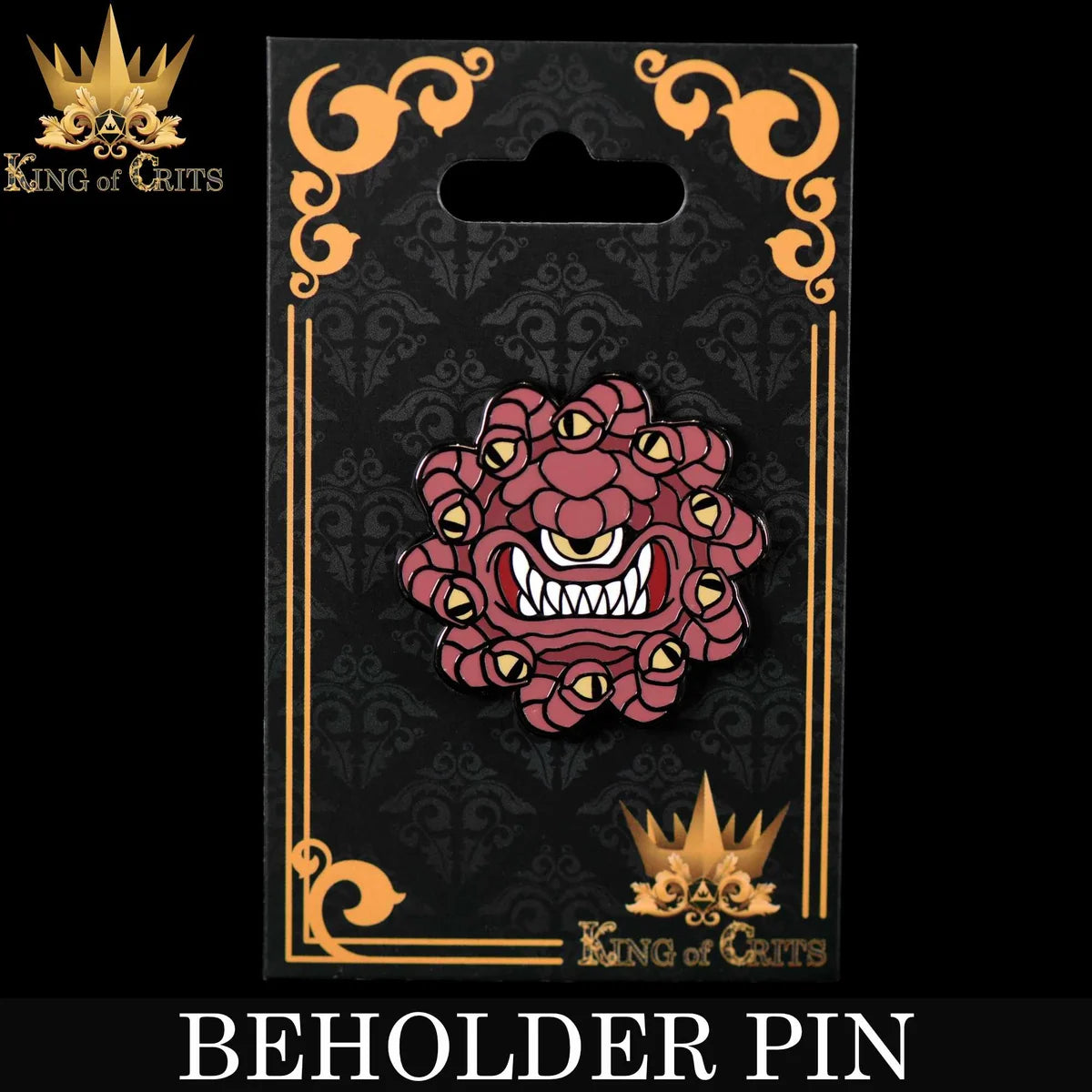 Crimson eye-monster tabletop RPG enamel pin – view 3