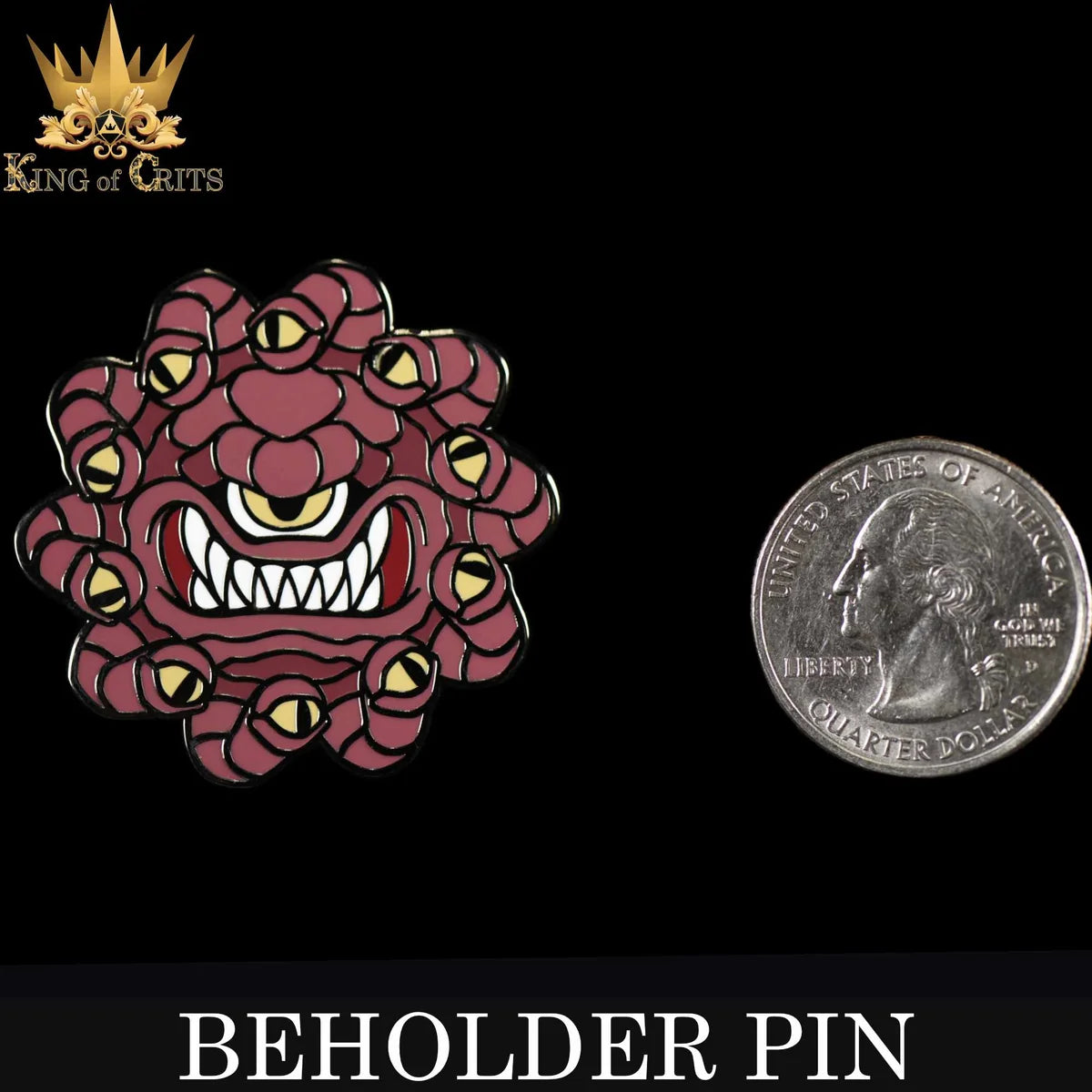 Crimson eye-monster tabletop RPG enamel pin – view 2