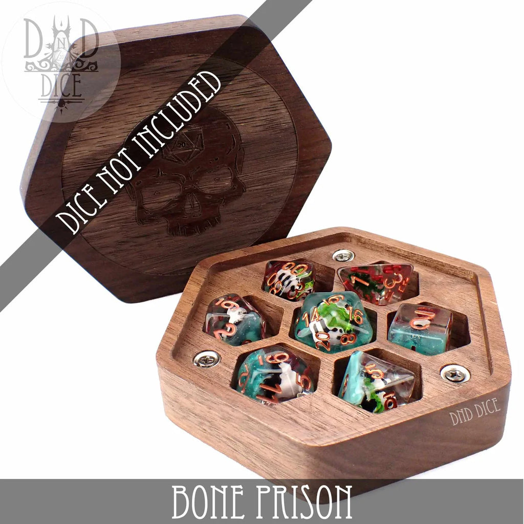 Bone Prison walnut wood hexagon dice vault