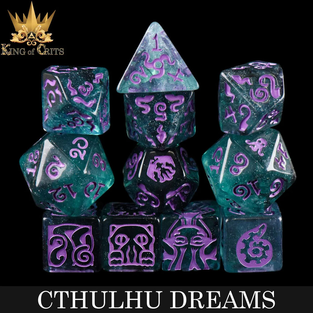 Cthulhu Dreams eldritch swirl 11-piece resin RPG dice set – view 2