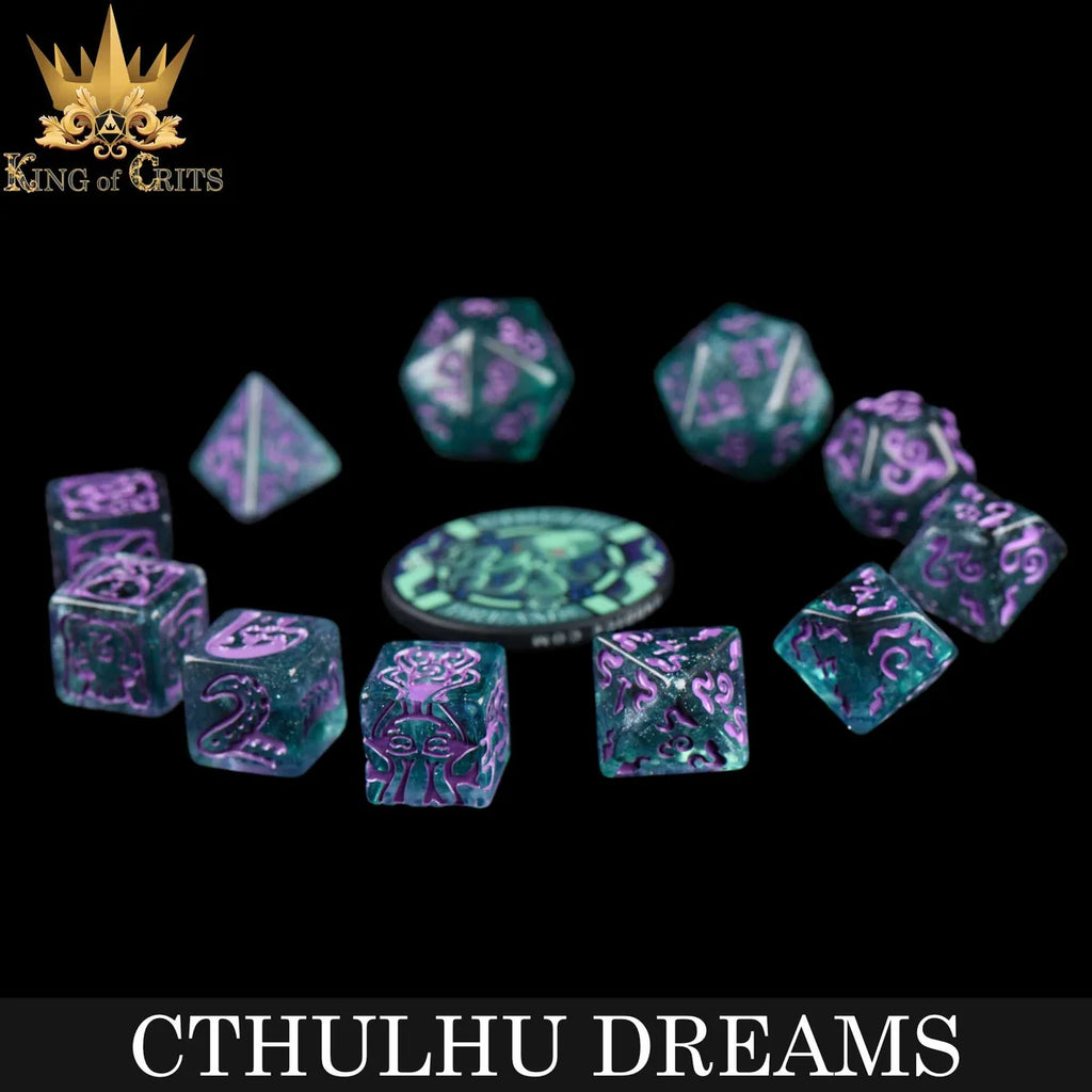 Cthulhu Dreams eldritch swirl 11-piece resin RPG dice set – view 3