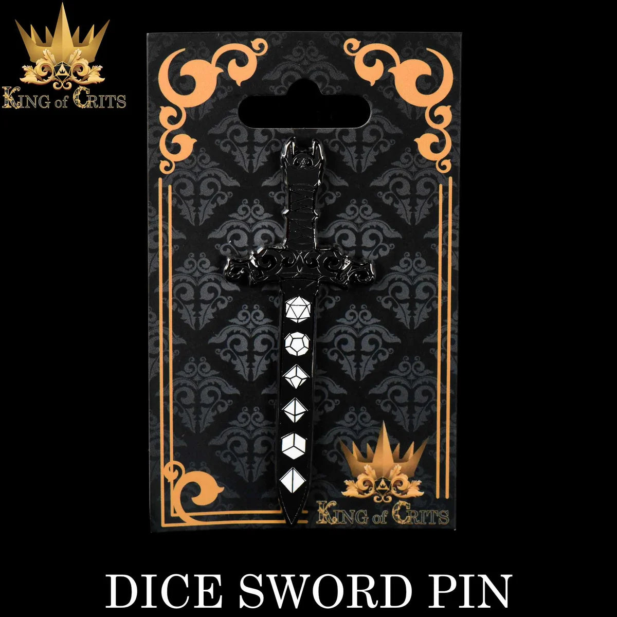 Dice Sword polyhedral tabletop RPG enamel pin – view 3