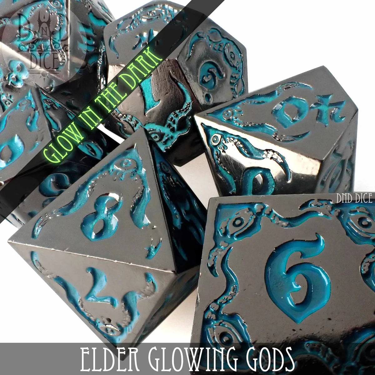 Elder Glowing Gods blacklight reactive metal dice set (7-piece) – view 2