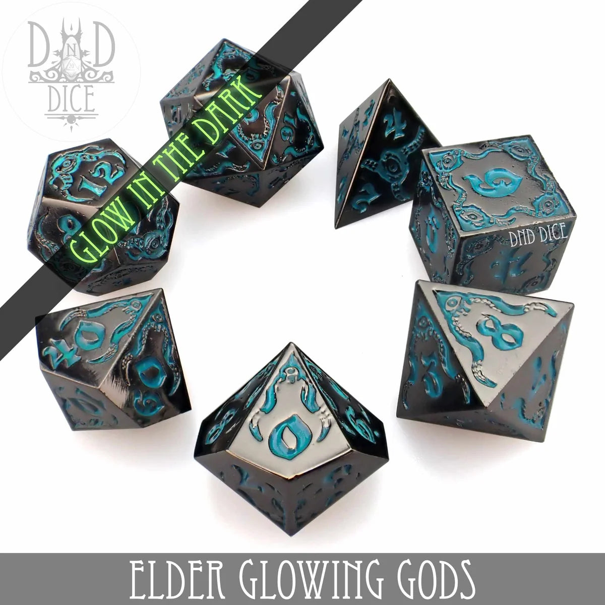 Elder Glowing Gods blacklight reactive metal dice set (7-piece) – view 3