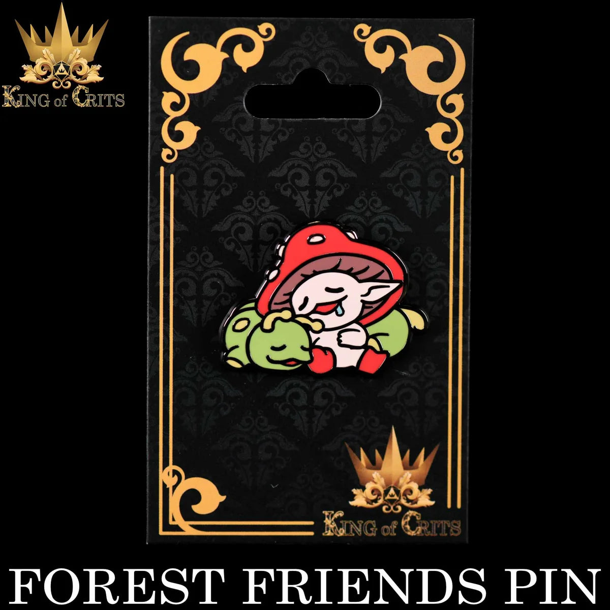 Forest Friends cute mushroom & frog tabletop enamel pin – view 3