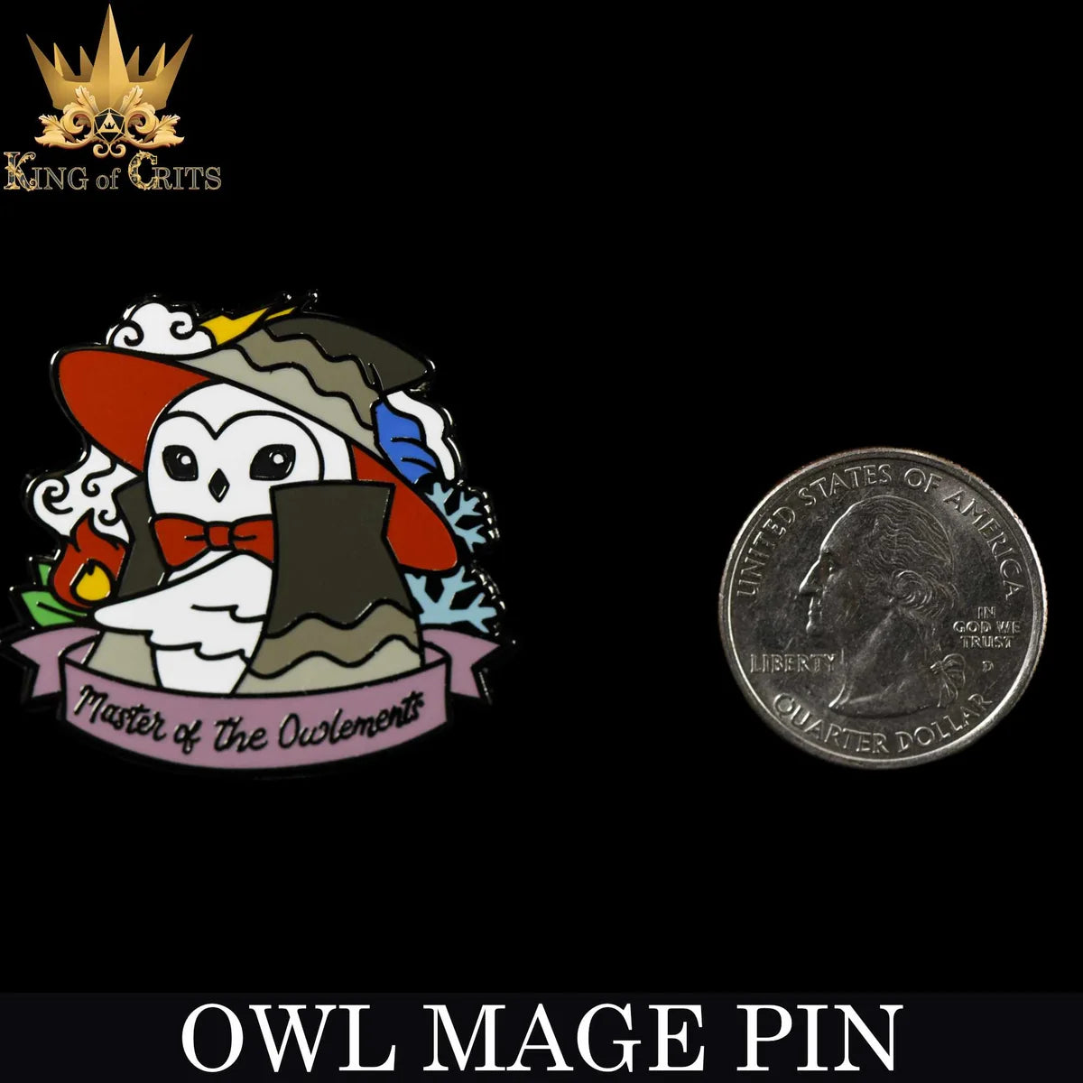Owl Mage familiar tabletop RPG enamel pin – view 2
