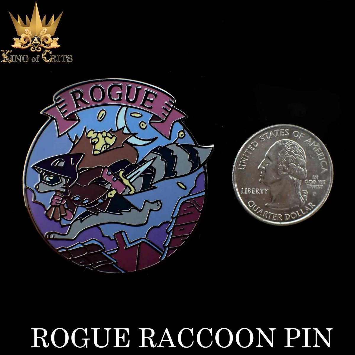 Rogue Raccoon fantasy thief hard enamel pin – view 2