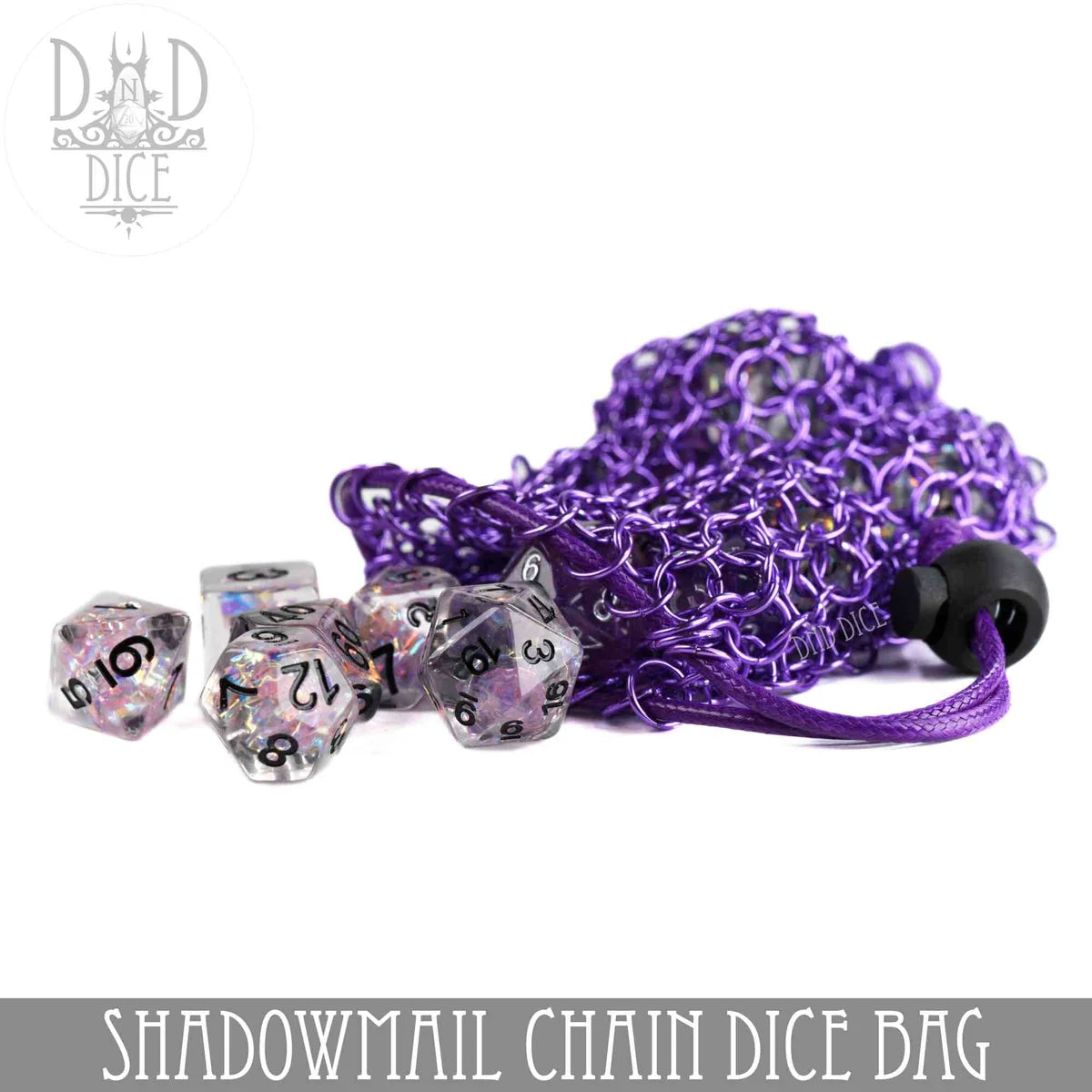 Shadowmail purple stainless steel chainmail dice bag with drawstring