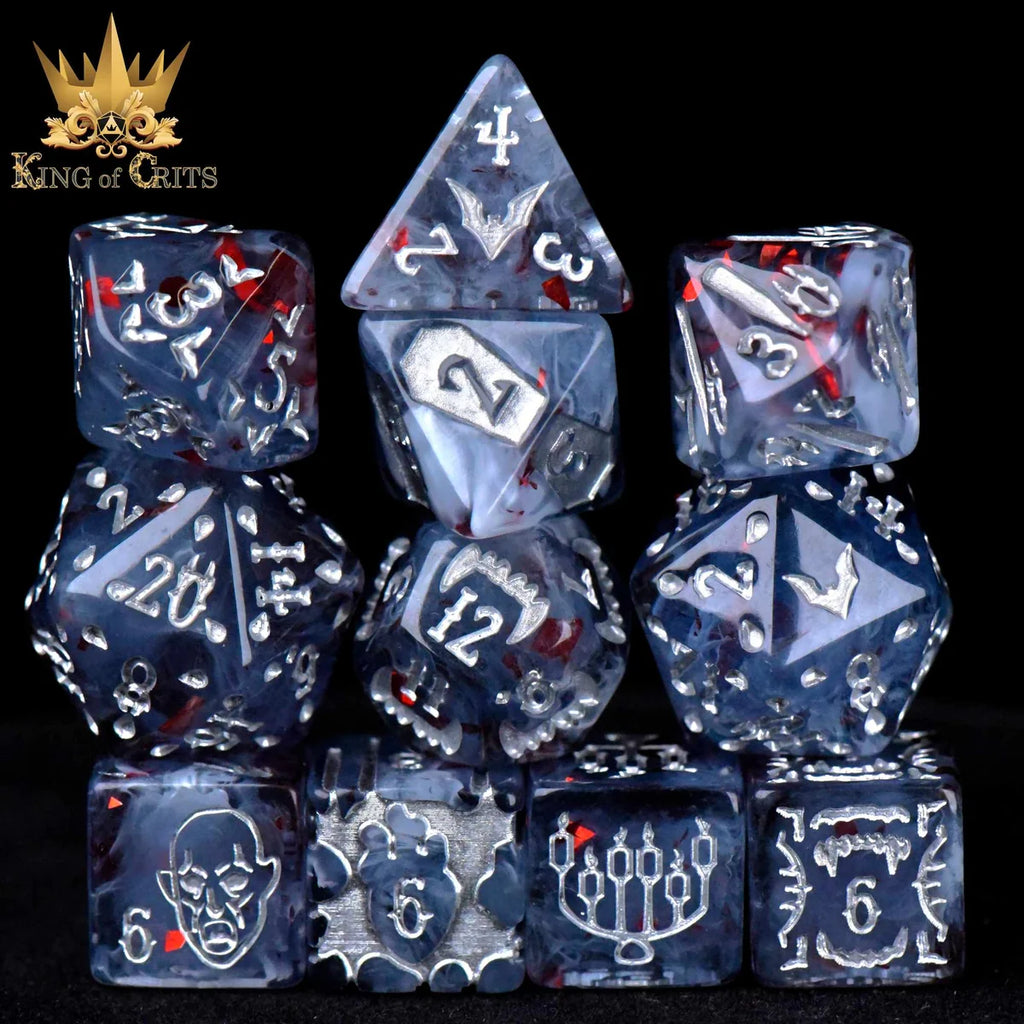 Vampiric Bloodline bloody foil 11-piece resin RPG dice set – view 2