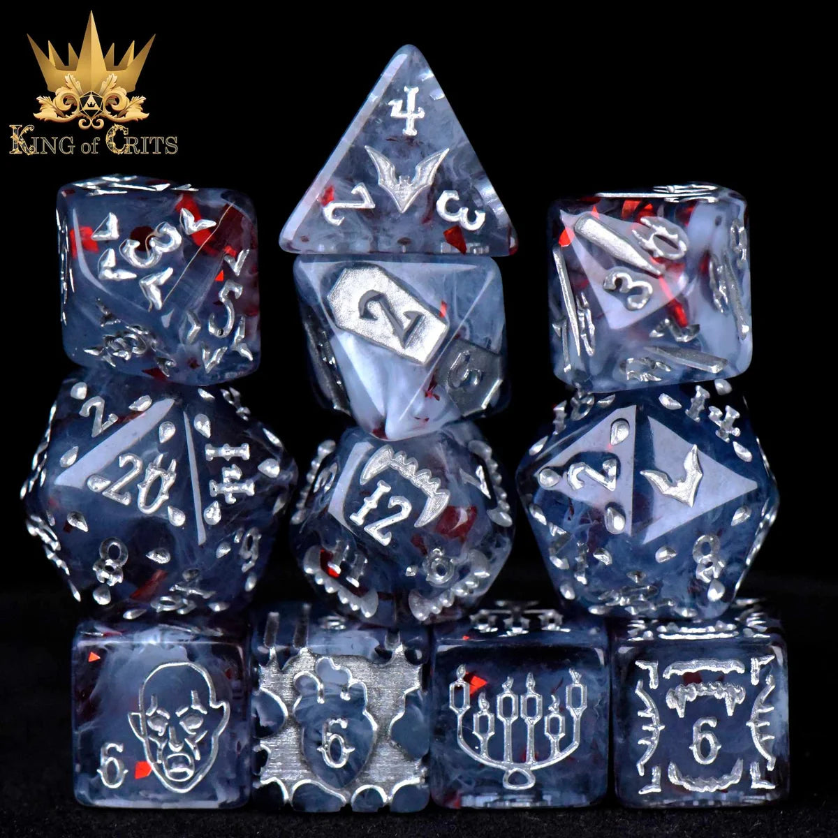 Vampiric Bloodline bloody foil 11-piece resin RPG dice set – view 2