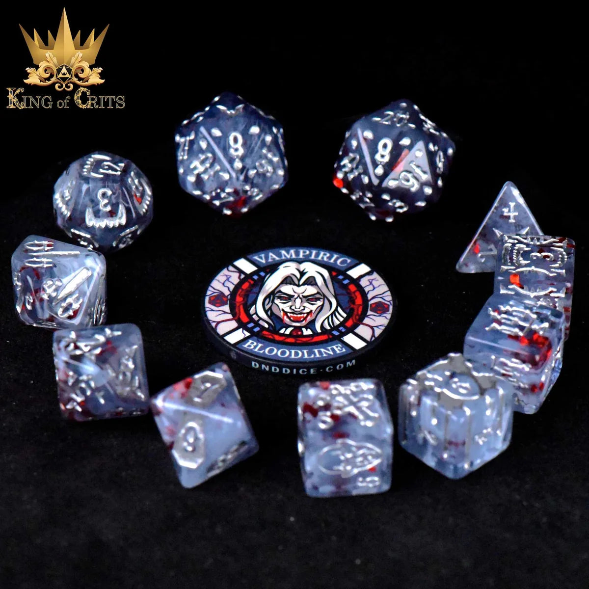 Vampiric Bloodline bloody foil 11-piece resin RPG dice set – view 3