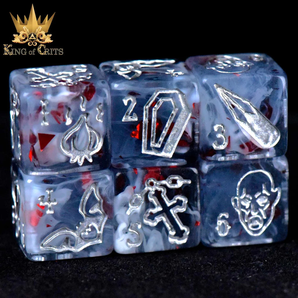 Vampiric Bloodline bloody foil 11-piece resin RPG dice set – view 6