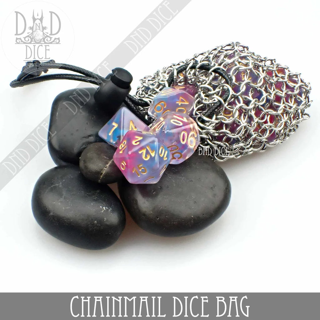 Stainless steel chainmail dice bag, second view