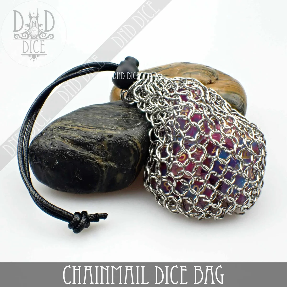 Stainless steel chainmail dice bag, third view
