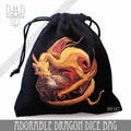 Q-Workshop Adorable Dragon dice bag in black cotton with a golden dragon curled around a red D20