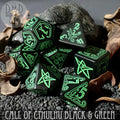 Q-Workshop Call of Cthulhu black and green 7-piece dice set engraved with tentacles and Elder Signs