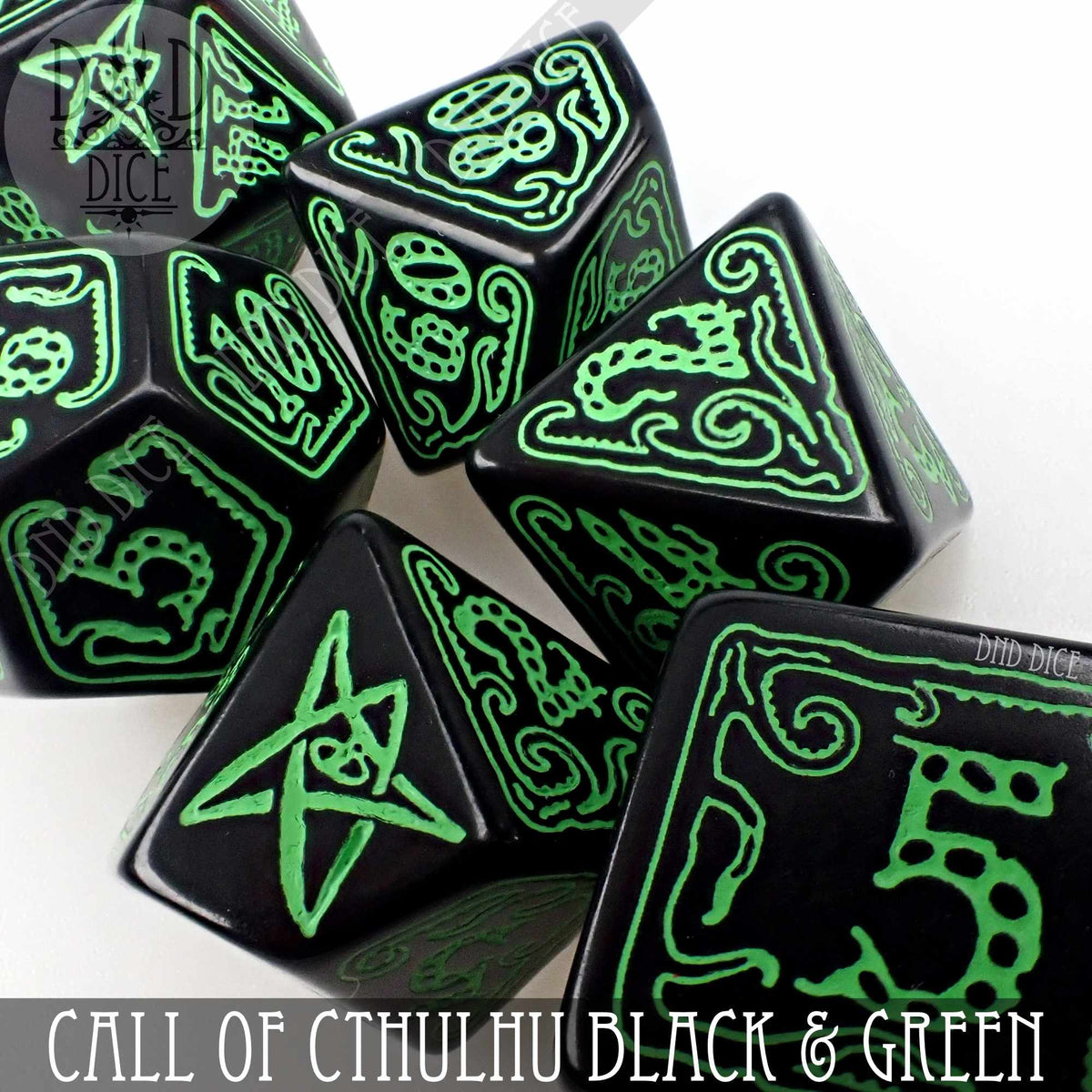 Call of Cthulhu black and green Q-Workshop dice set – view 2