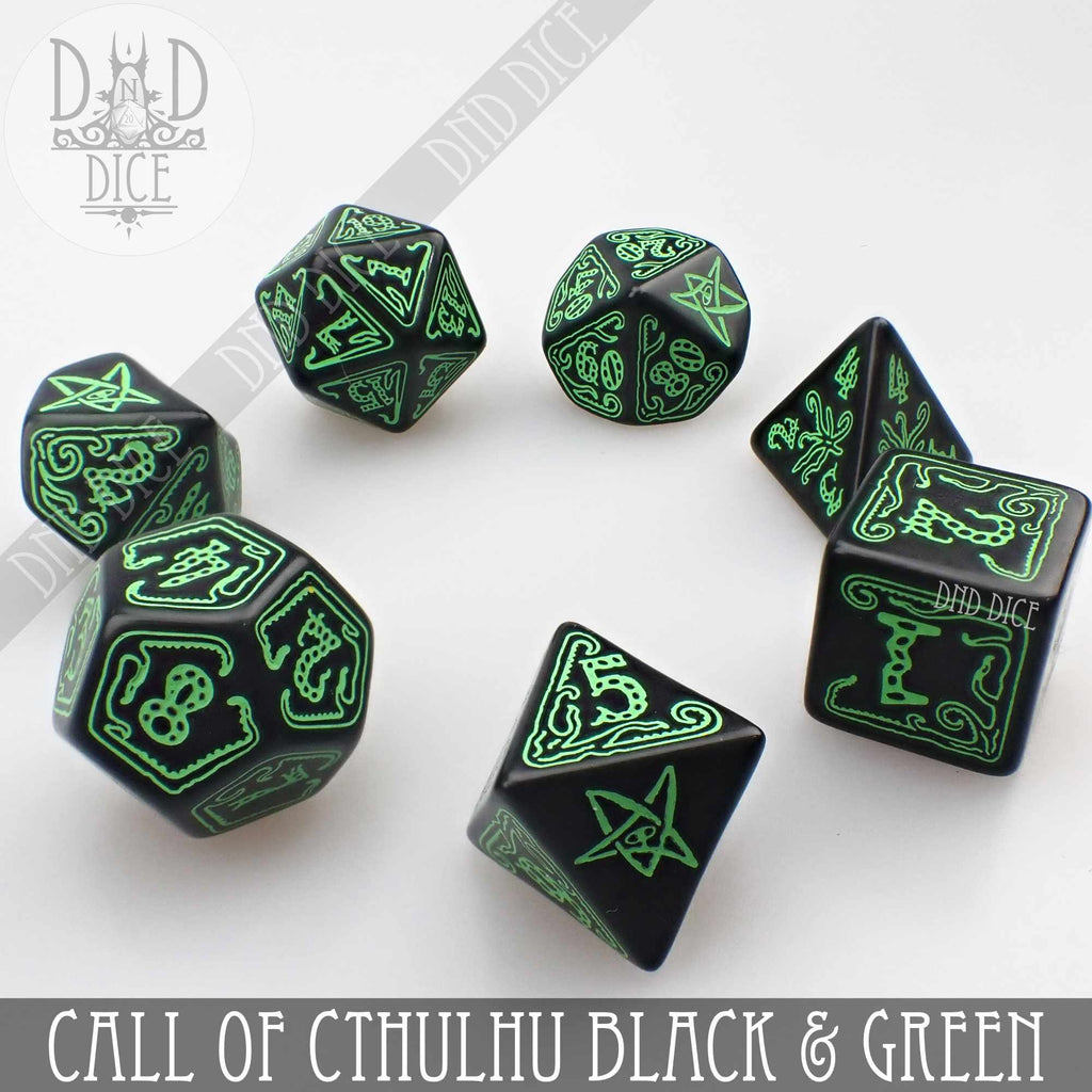 Call of Cthulhu black and green Q-Workshop dice set – view 3
