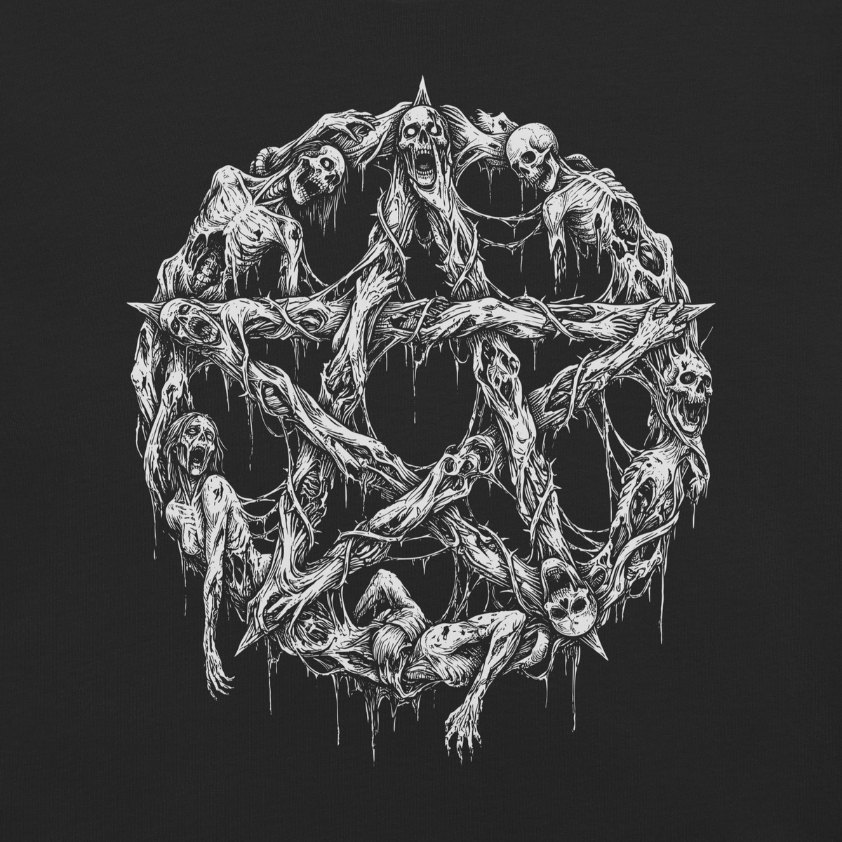 Corpse Pentagram black heavyweight T-shirt, original Printful artwork-detail view