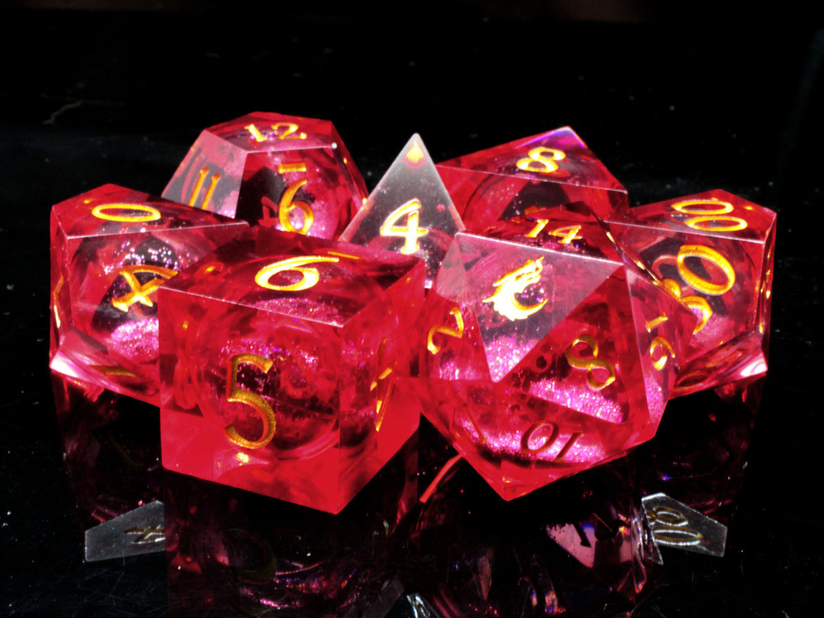 Sharp Edged 7-Piece Dice Set - Liquid Infused - Crimson Fury