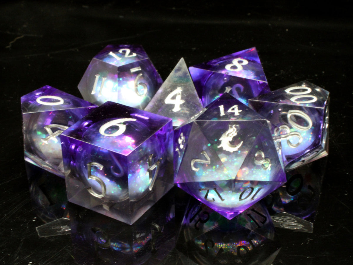 Sharp Edged 7-Piece Dice Set - Liquid Infused - Dark Cosmos Fury