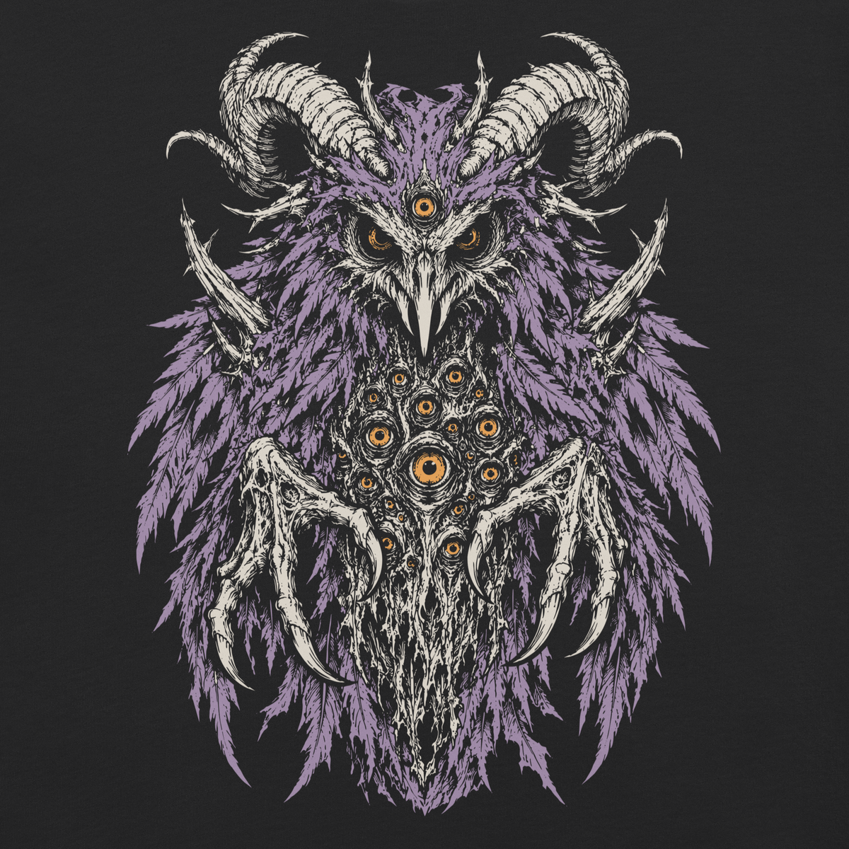 Demon Owl black heavyweight T-shirt, original Printful artwork-detail view