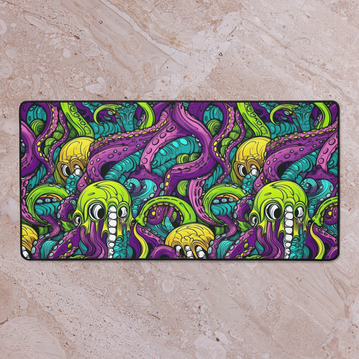 Neon Tentacle Madness 16x32 inch playmat – full artwork