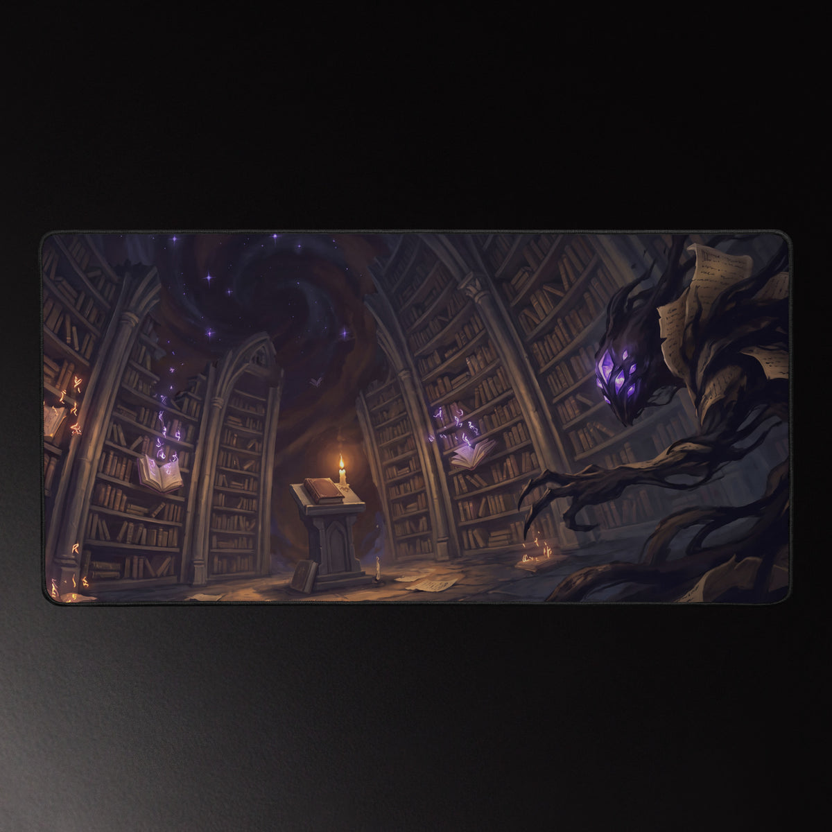 The Midnight Athenaeum 16x32 inch playmat, full artwork