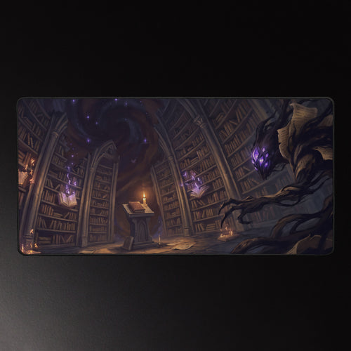 The Midnight Athenaeum 16x32 inch playmat, full artwork