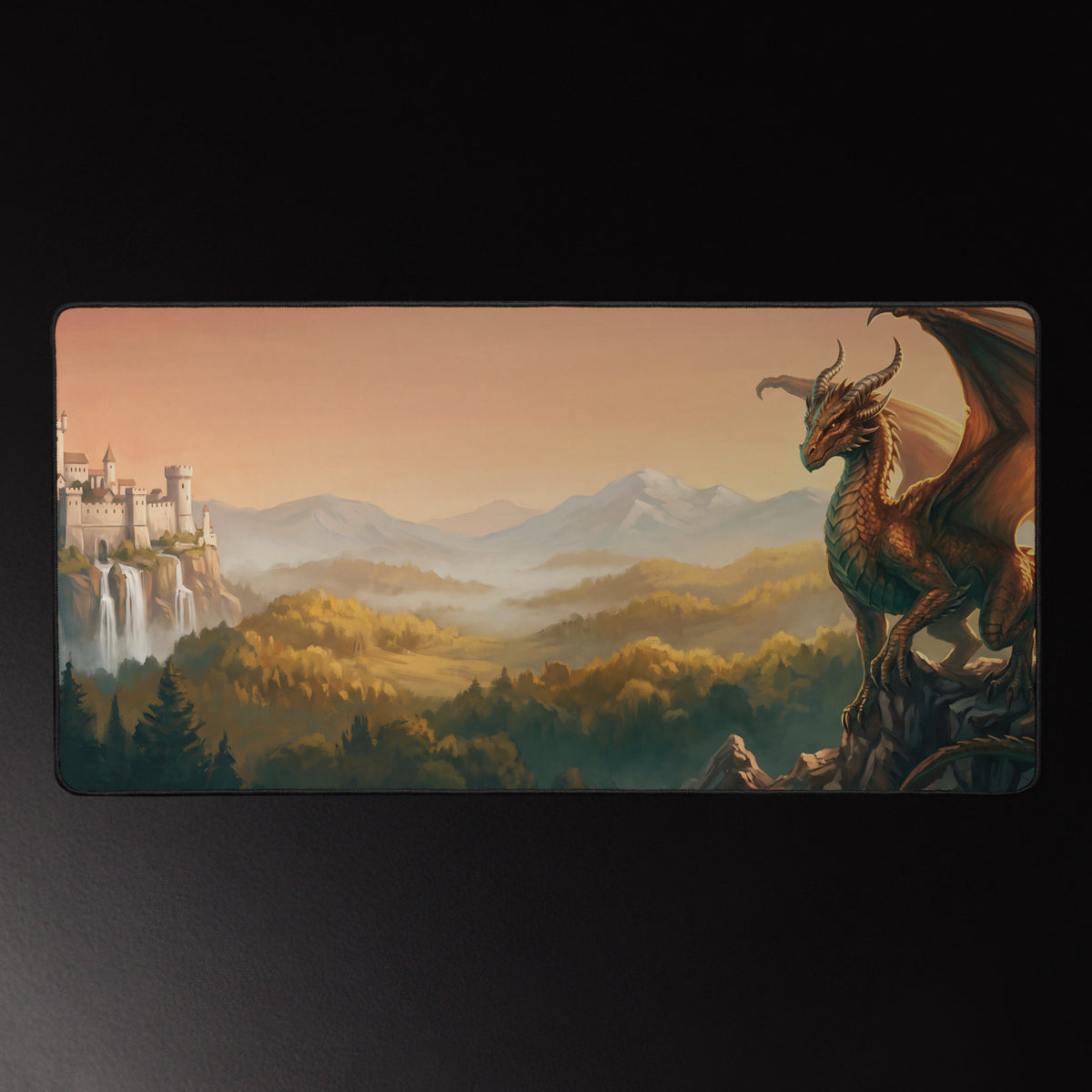 Copper Dragon at Dawn 16x32 inch playmat, full artwork