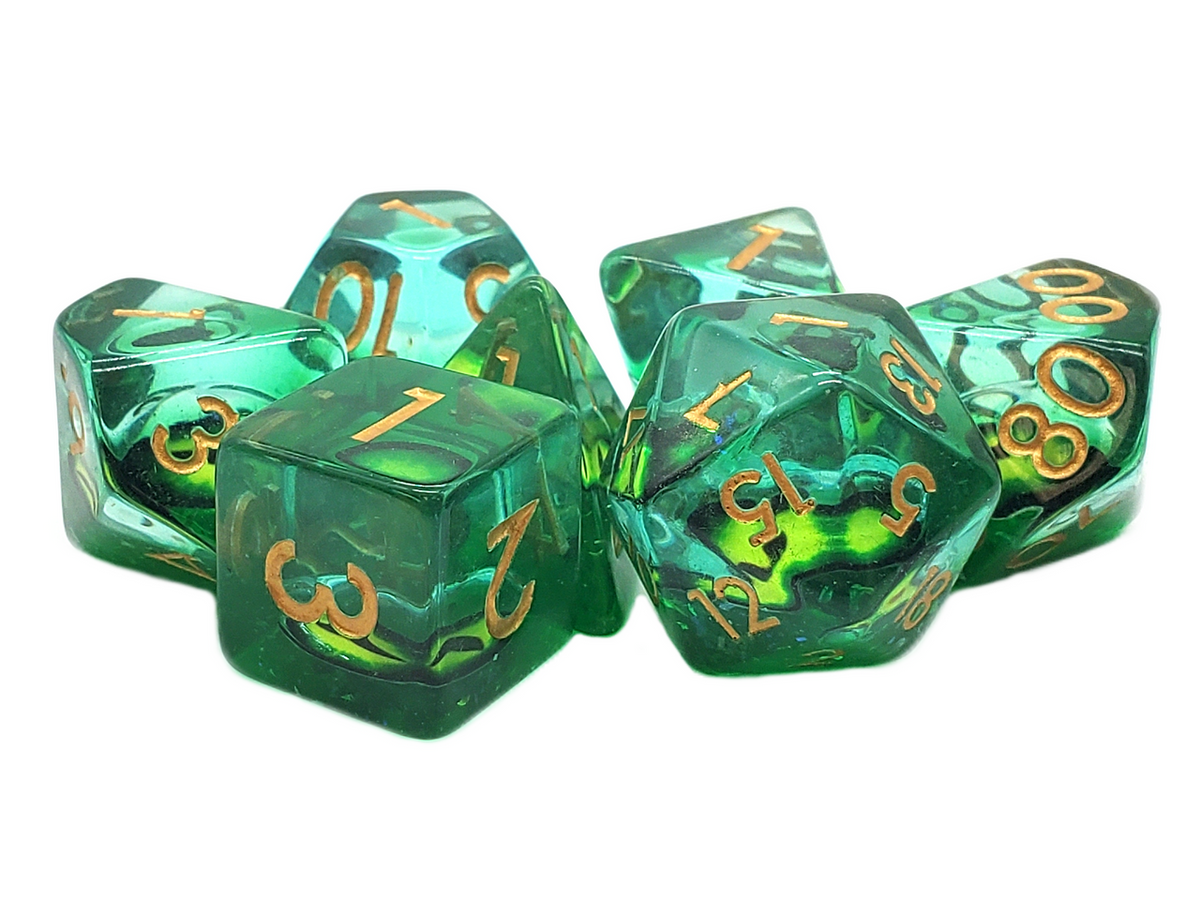 7-Piece RPG Dice Set: Infused - Dragon Eye - Green