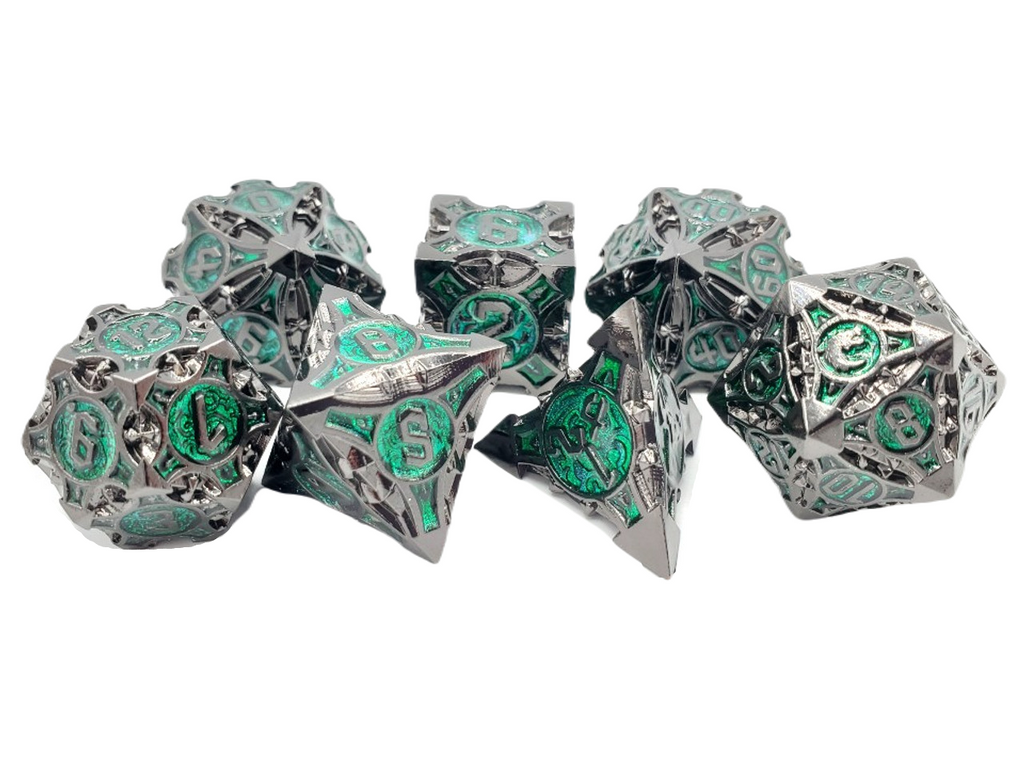 7-Piece RPG Metal Dice Set: Gnome Forged - Black Nickel w/ Green – view 2