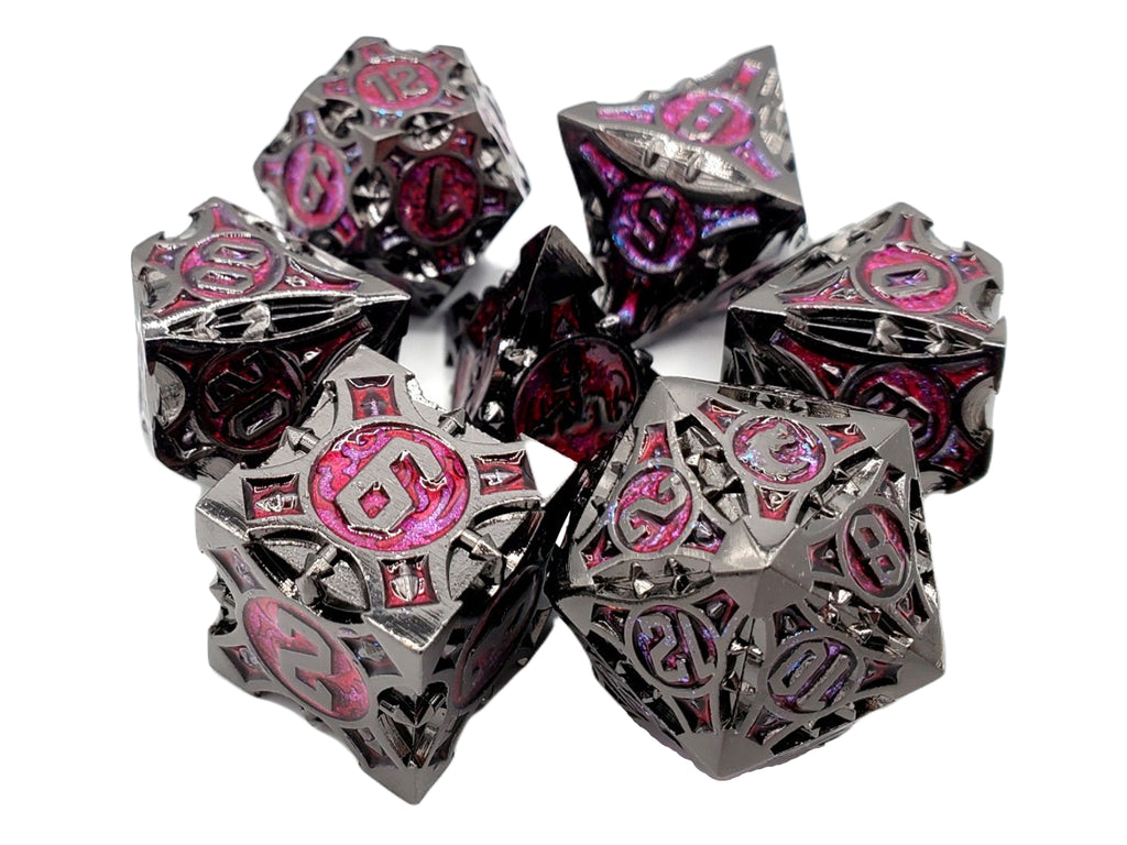 7-Piece RPG Metal Dice Set: Gnome Forged - Black Nickel w/ Red