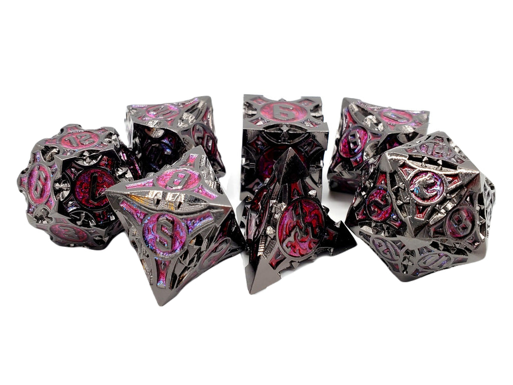 7-Piece RPG Metal Dice Set: Gnome Forged - Black Nickel w/ Red – view 2