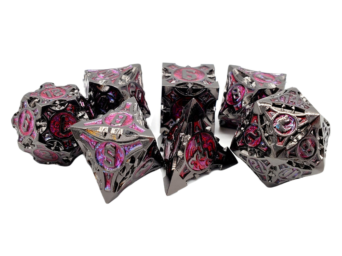7-Piece RPG Metal Dice Set: Gnome Forged - Black Nickel w/ Red – view 2