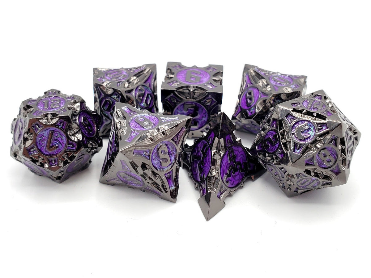 7-Piece RPG Metal Dice Set: Gnome Forged - Black Nickel w/ Purple – view 2