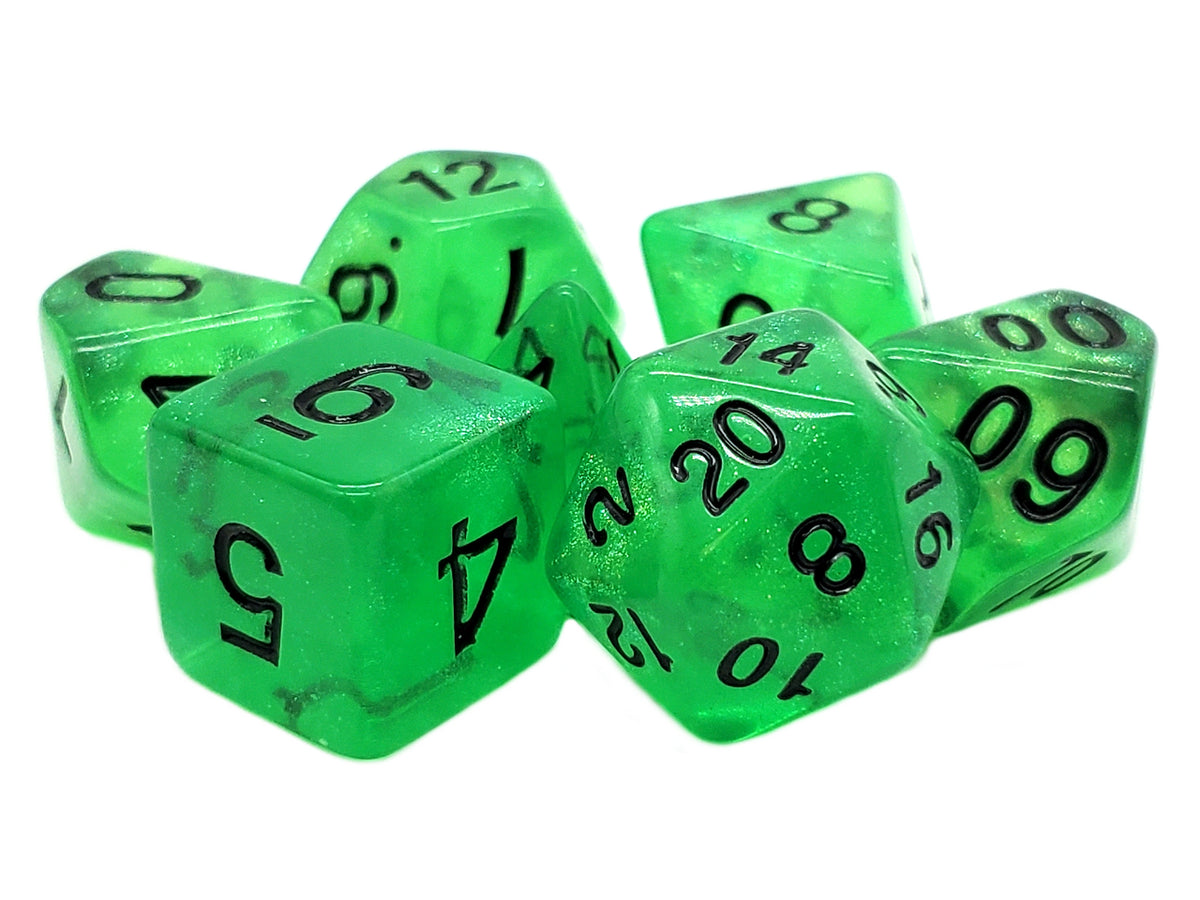 Galaxy green shimmer 7-piece dice set