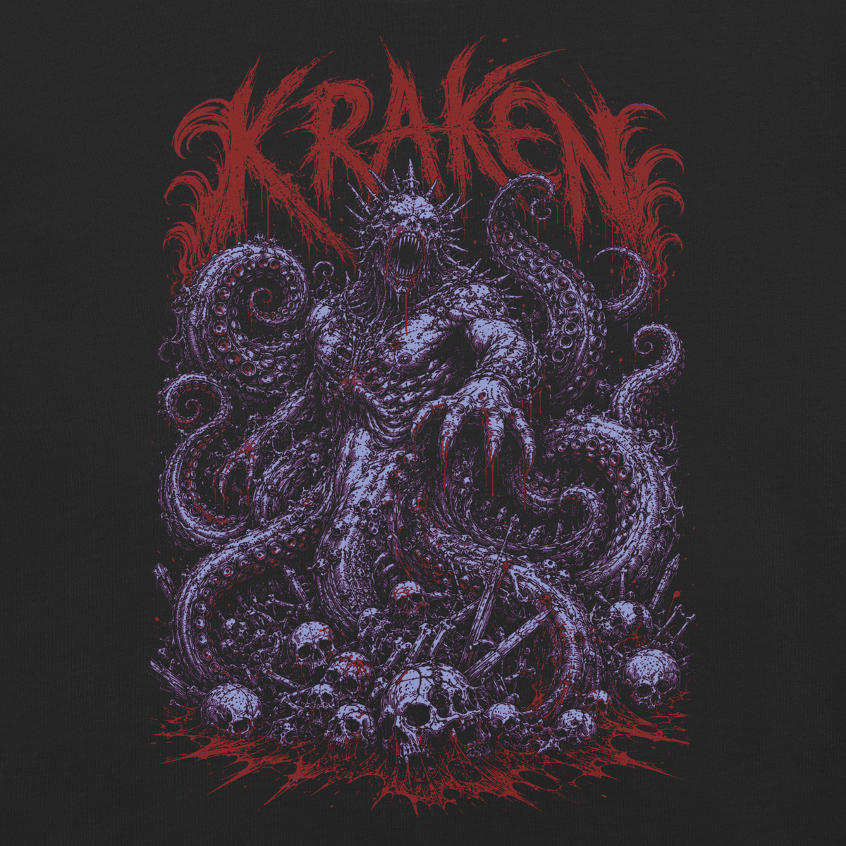 Kraken black heavyweight t-shirt, original Printful artwork detail