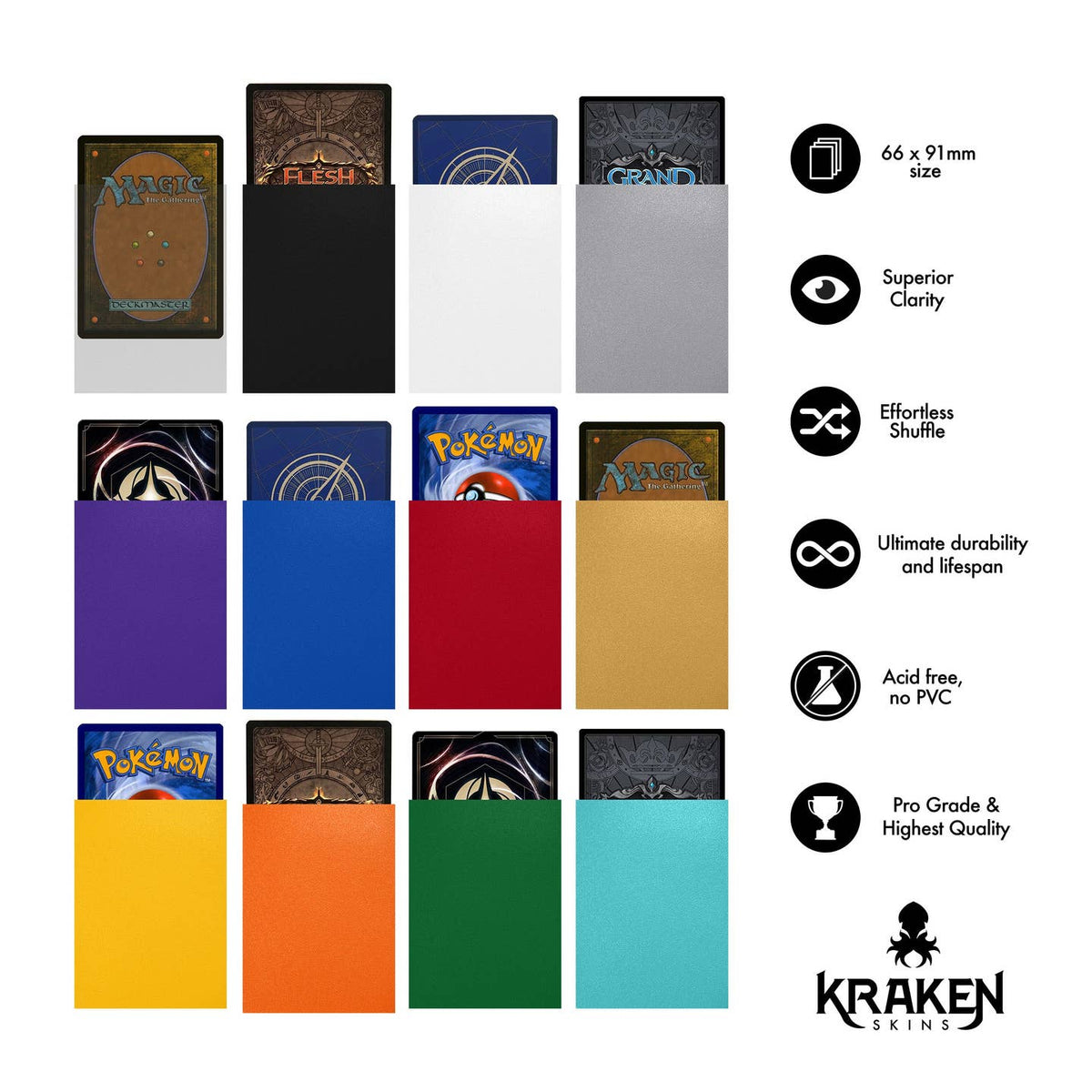 Kraken Skins matte sleeves color range and features
