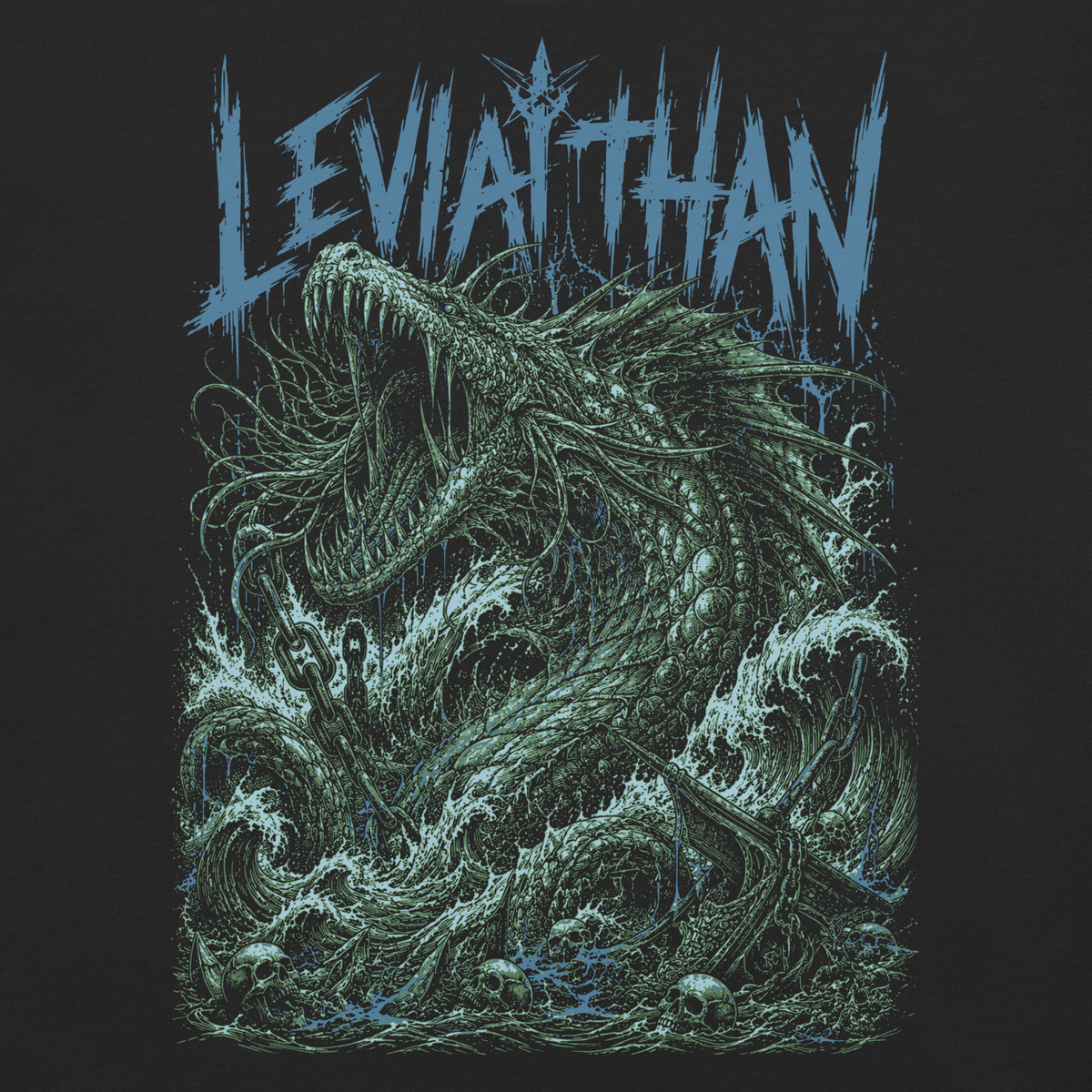 Leviathan black heavyweight t-shirt, original Printful artwork detail