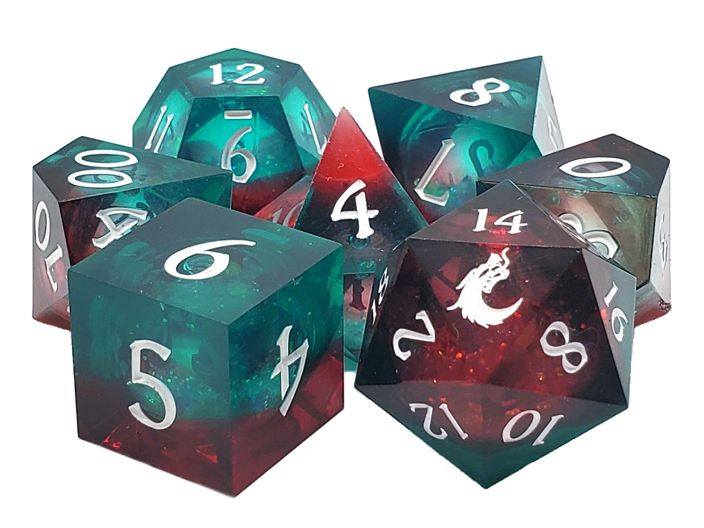 Sharp Edged 7-Piece Dice Set - Liquid Infused - Christmas Fury – view 3