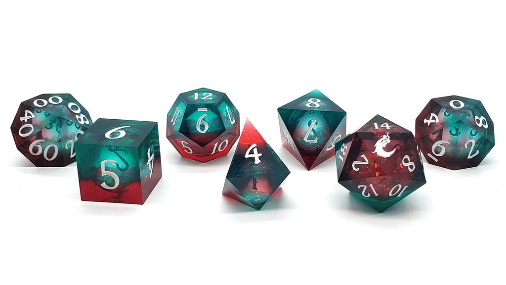 Sharp Edged 7-Piece Dice Set - Liquid Infused - Christmas Fury – view 4