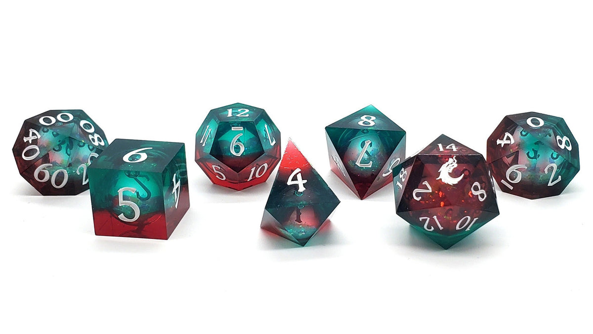 Sharp Edged 7-Piece Dice Set - Liquid Infused - Christmas Fury – view 4