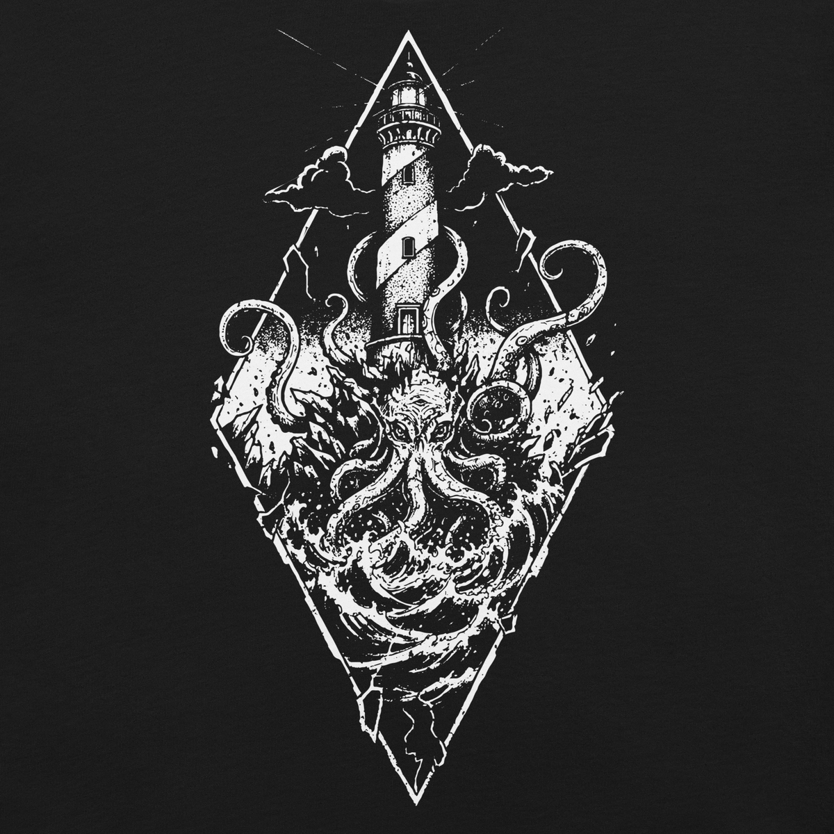 Prism of the Abyss black t-shirt, original Printful artwork detail